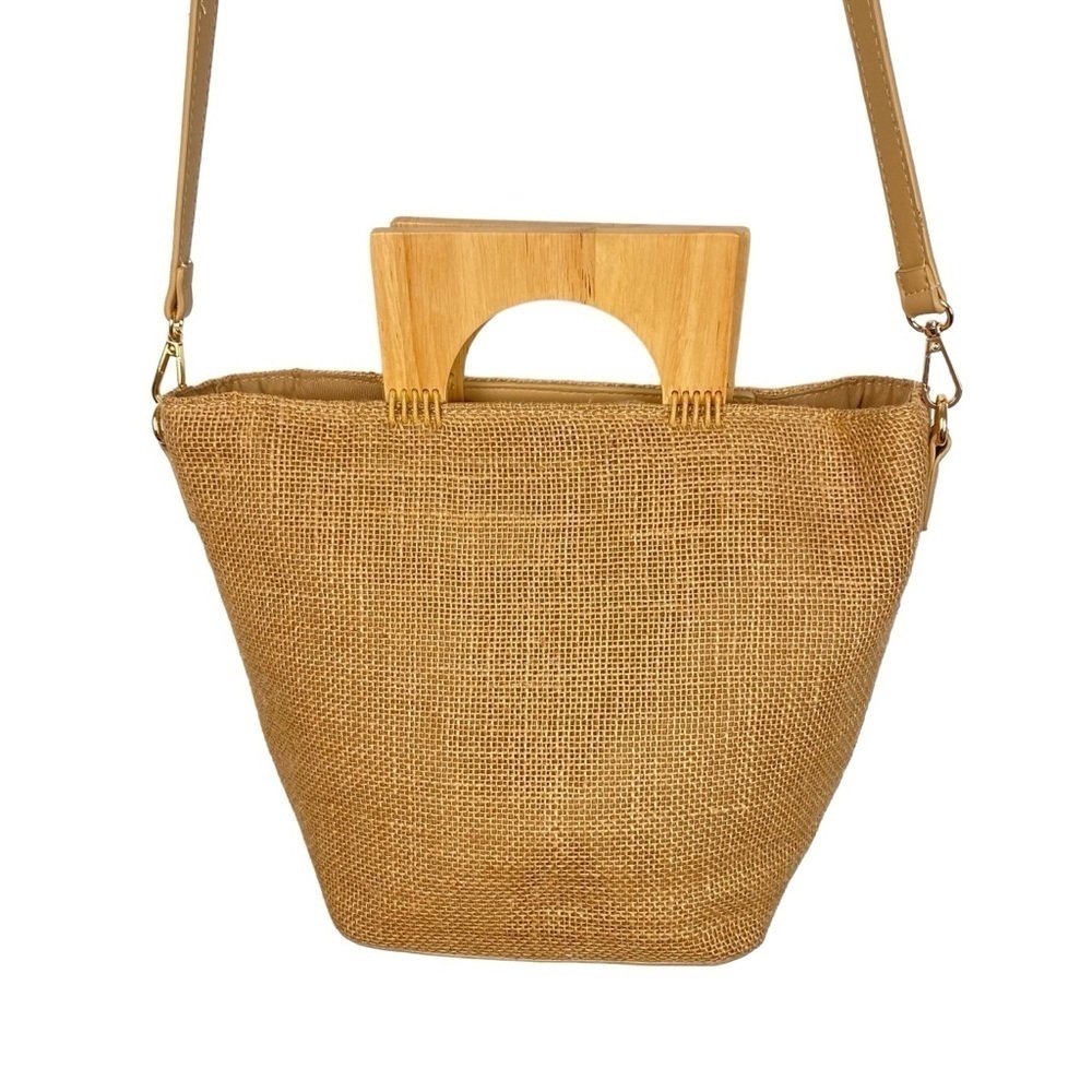 ANTIK CRAFT Burlap Crossbody with Wooden Handle